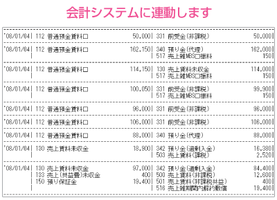 会計ソフト、会計システムに連動します。